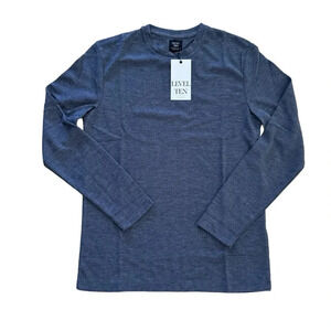 Level Ten Navy Blue Heather Knit Long Sleeve Shirt Crew Neck Top Tee S NWT